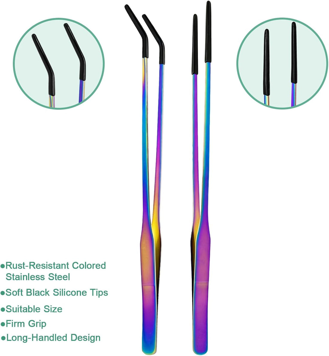 Syn-zer Reptile Feeding Tongs, 10.6" Straight & Curved (Multicolor)