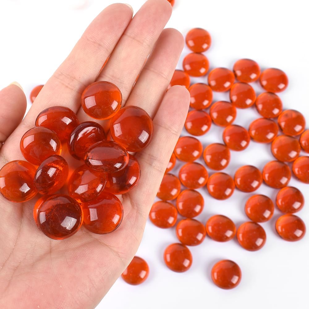 Red-Orange Flat Glass Marbles, 100PCS 1lb Vase Filler Beads