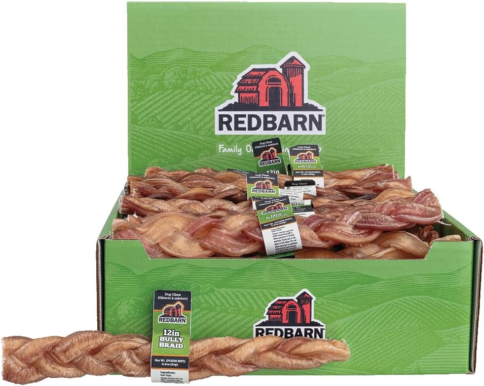 Redbarn 12" Braided Bully Sticks 100% Natural, Long Lasting, 5 Count