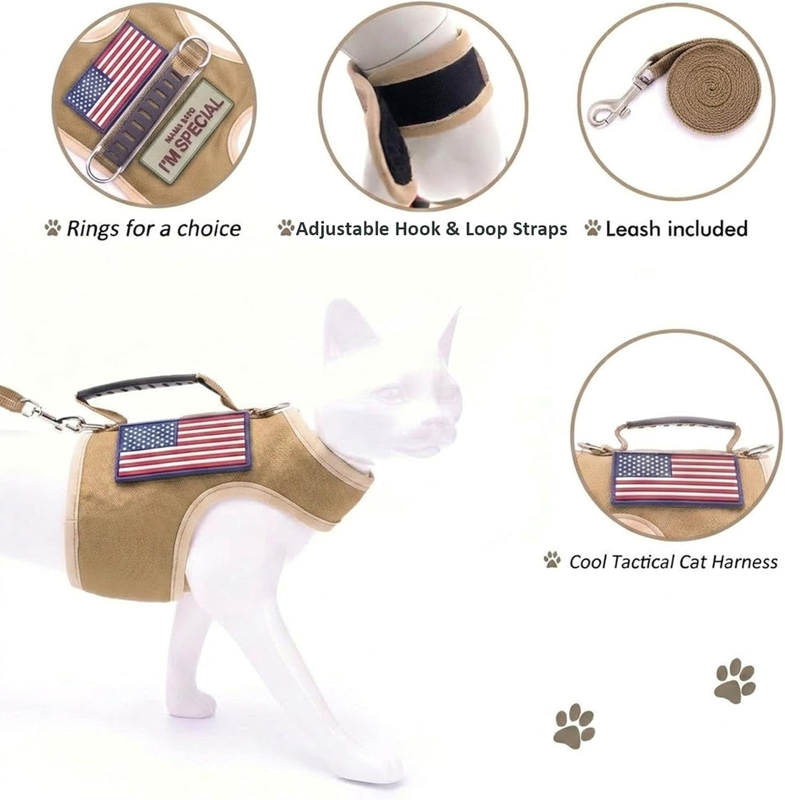 Tactical Cat Harness and Leash for Walking Escape Proof