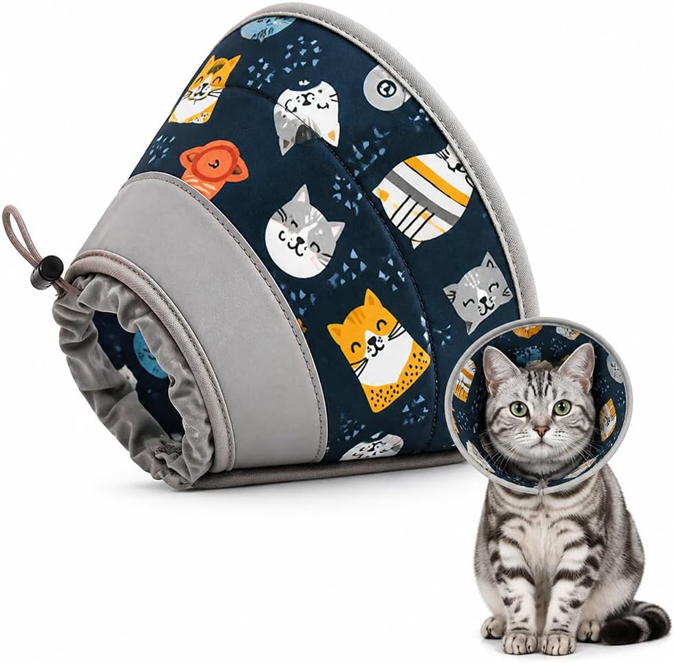 Soft Cat Cone, Elizabethan Cone for Cats, Adjustable, Foldable