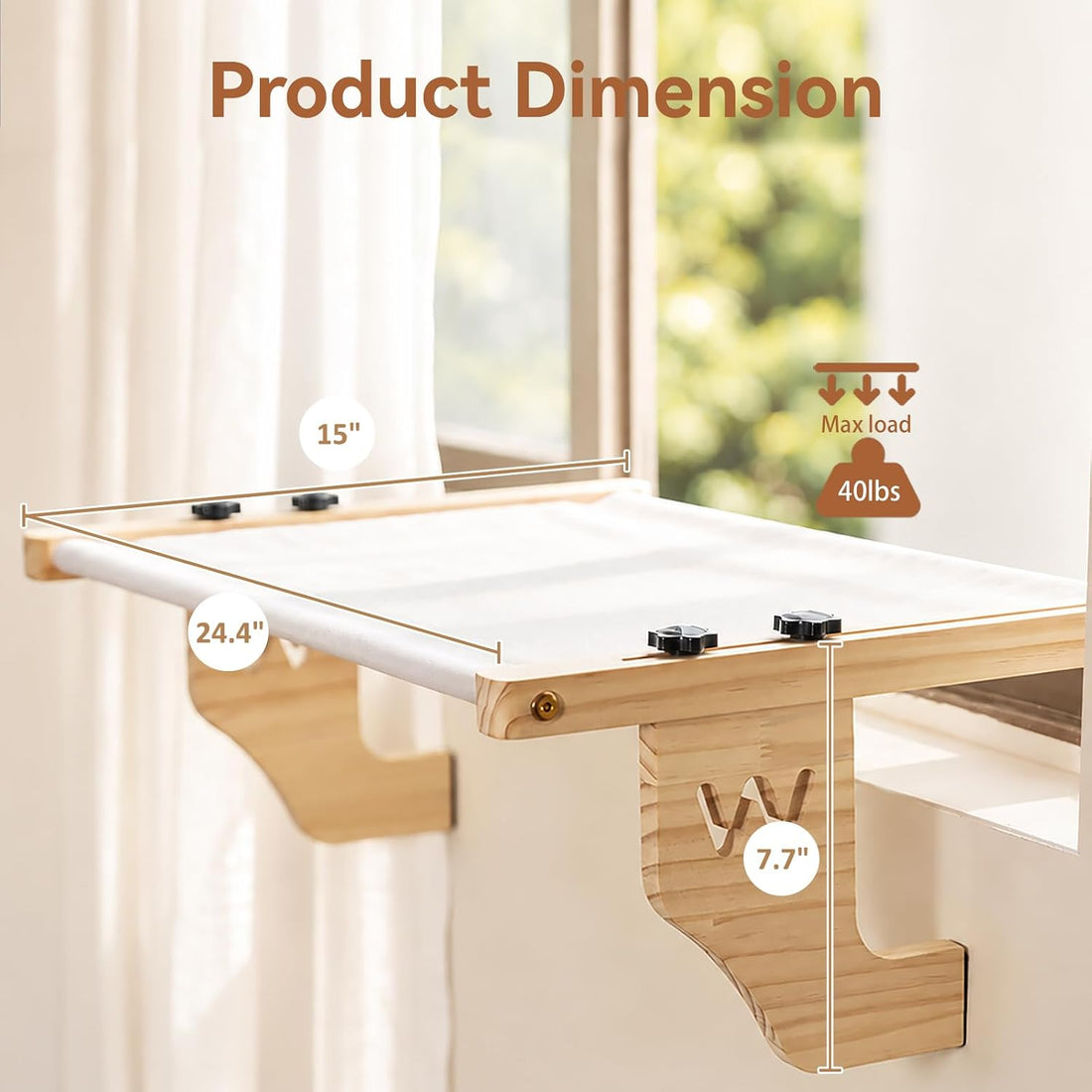 WOOCHPET Wooden Cat Window Perch, Cat Window Bed with Soft Cushion