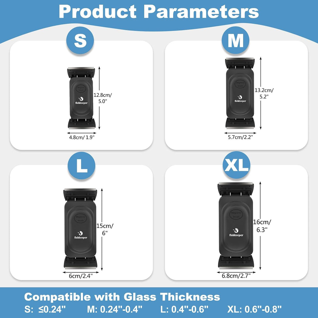 fishkeeper Dual-Blades Magnetic Aquarium Glass Cleaner with 4 Algae
