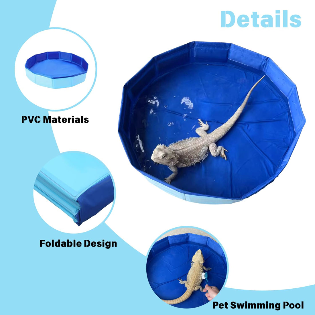Foldable Bearded Dragon Bathtub with 2Pcs Reptile Mini Swimming Rings