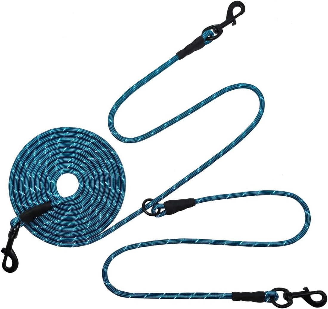 BTINESFUL 12FT 20FT 30FT 50FT Reflective Dog Tie Out for 2 Dogs, Blue