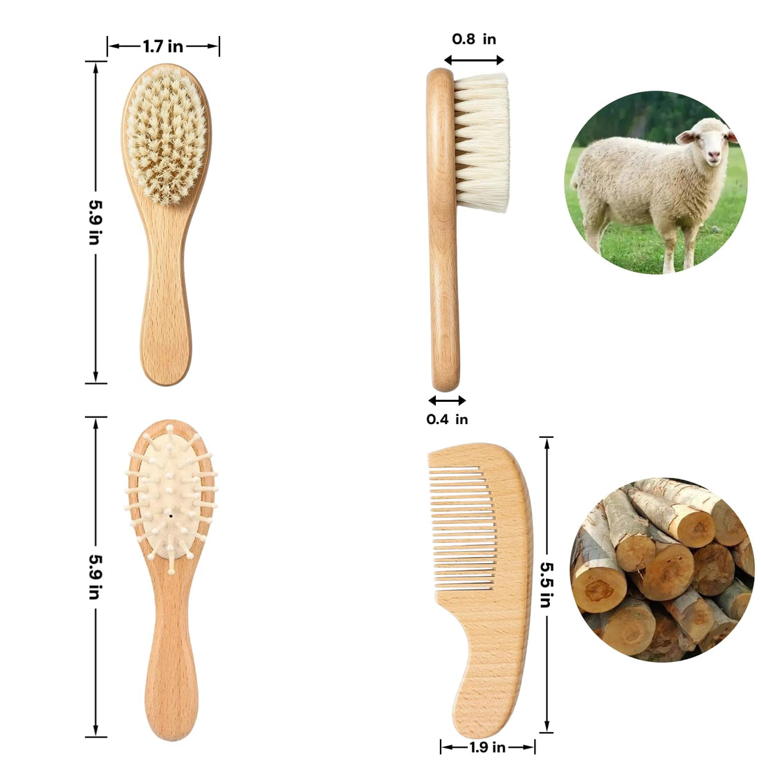 3 Pack Soft Wool Grooming Brush & Massage Comb Set for Small Pet
