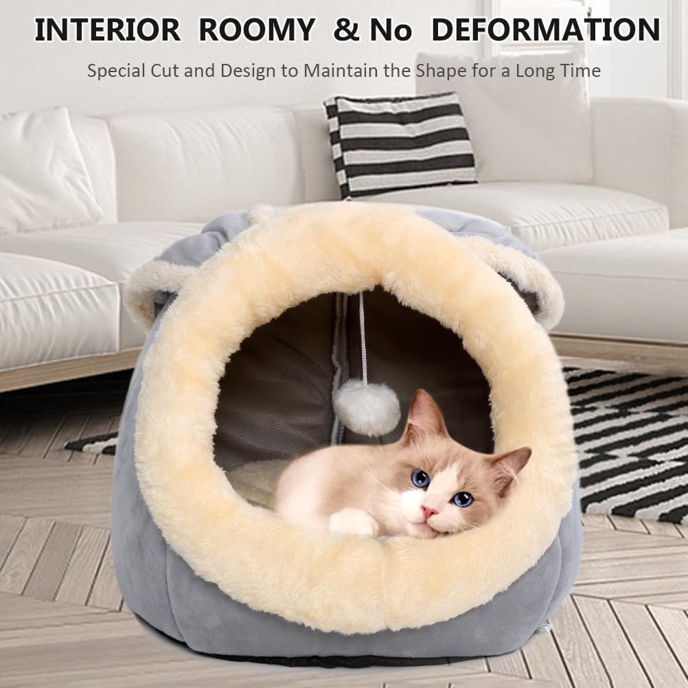 Cat Beds for Indoor Cats-Rabbit-Shaped Cat Cave Bed with Hanging