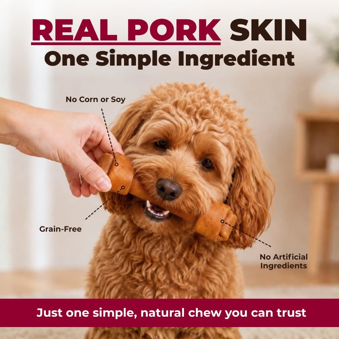 Best Pet Supplies GigaBite Pork Skin Dog Chews - 6" Knots, 4 Count