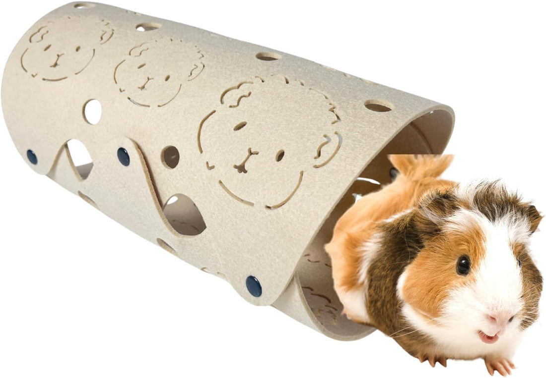 Guinea Pig Tunnel, Washable Felt Hideout, Cavyhead Design，Beige
