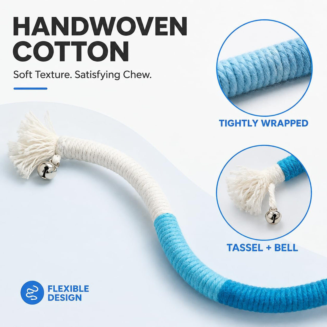 4-Pack Interactive Cat Chew Rope Toys, Teaser Sticks with Jingle Bells