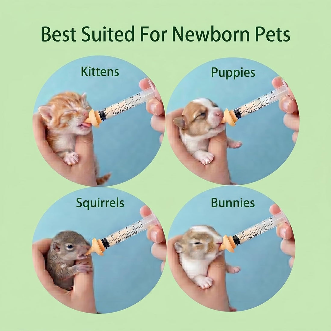 Newborn Pet Nursing Kit - 3 Pack 3ml Syringes & 12 Silicone Nipples.