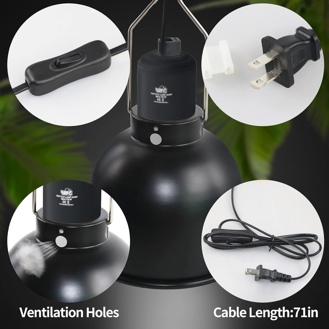 LUCKY HERP Aluminum 5.5inch Shallow Dome Reptile Light Fixture
