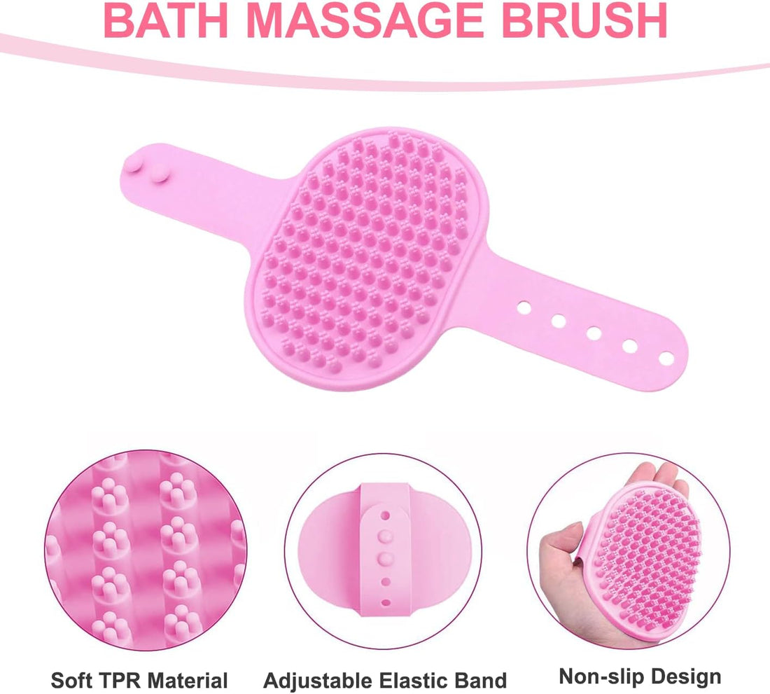 3PCS Pink Dog Bath Kit with Bath Gloves, Shoe Covers, Scrubber