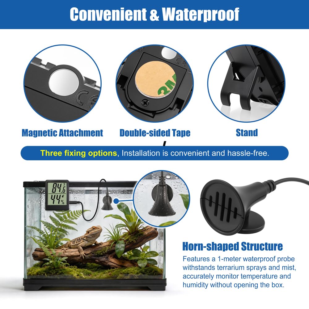 Reptile Thermometer Hygrometer LCD Digital Terrarium Thermometer