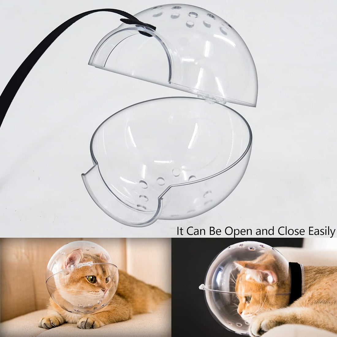 Cat Transparent Muzzle with Breathable Hood, Adjustable Kitten Helmet