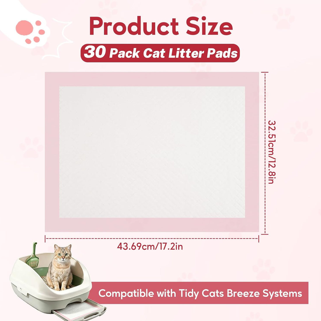 30 Pack Cat Litter Pads Compatible with Tidy Cats Breeze