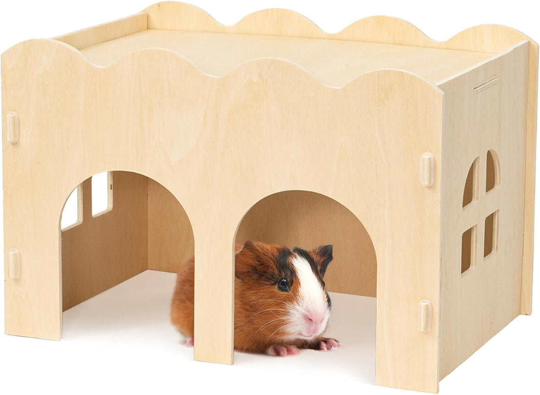 Bifeaw Natural Wooden Chew-Proof Guinea Pig Hideout