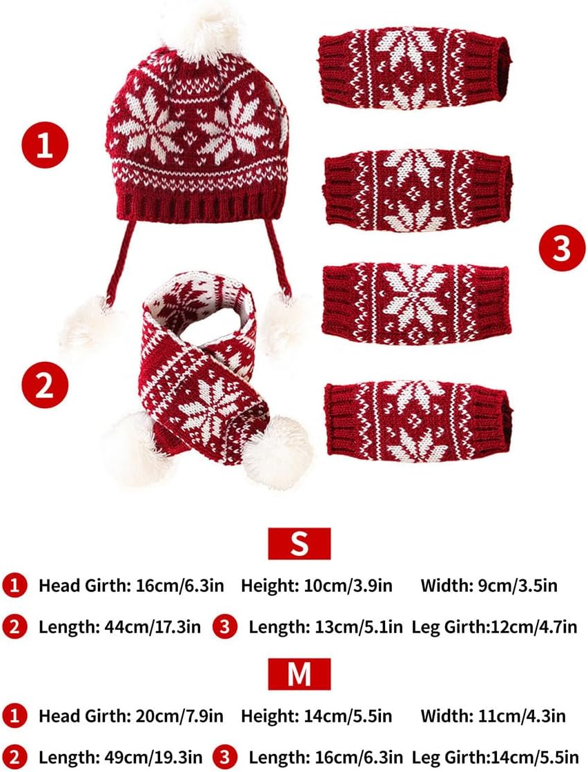 Dog Hat & Scarf Set, Knitted Pet Christmas Winter Warm Caps