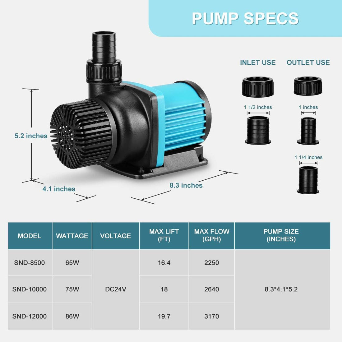 800GPH 30W16FT Aquarium 24V DC Water Pump with Controller