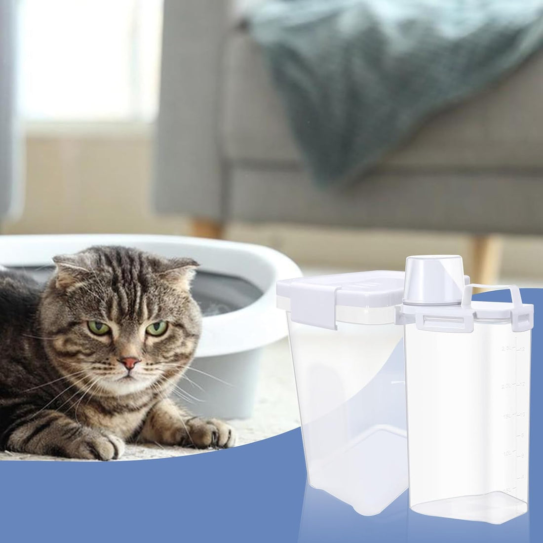 Newivi 2 Pcs Cat Litter Storage Container with Airtight Lid Cat