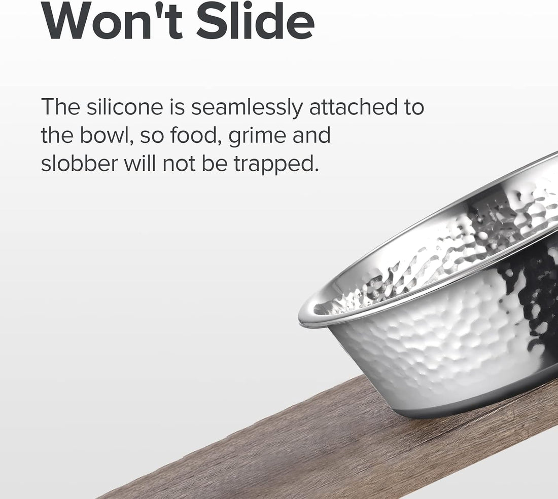 URBUDDIES Hammered Stainless Steel Pet Bowls, Two-Pack