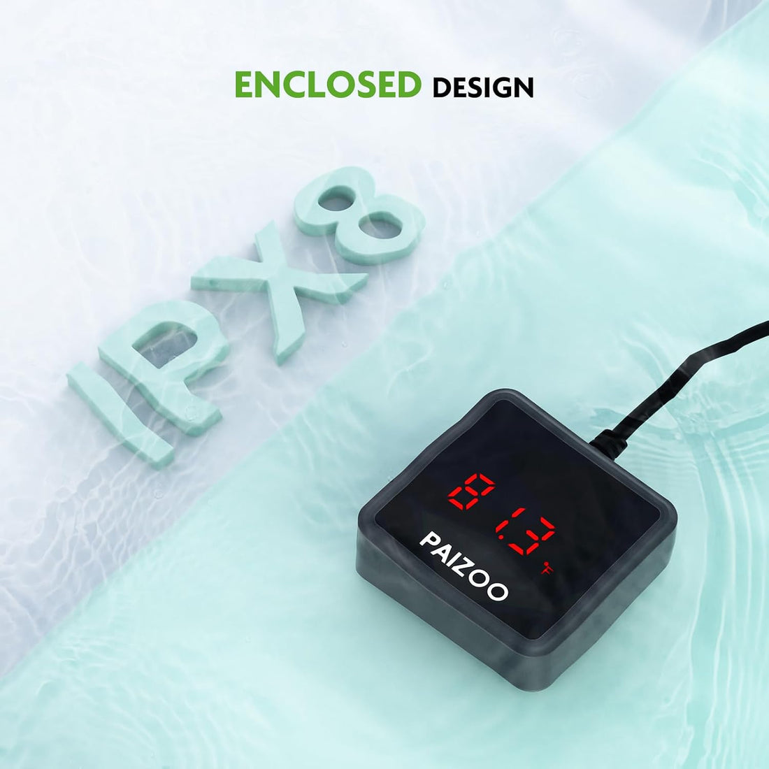 PAIZOO LED Waterproof Aquarium Thermometer Always-on Display with USB