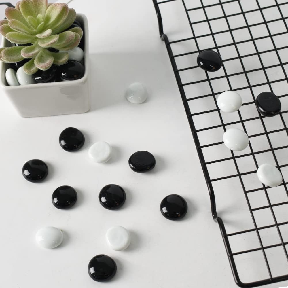 Flat Glass Marbles Black White Fish Tank Decor 90 Pcs 1LB