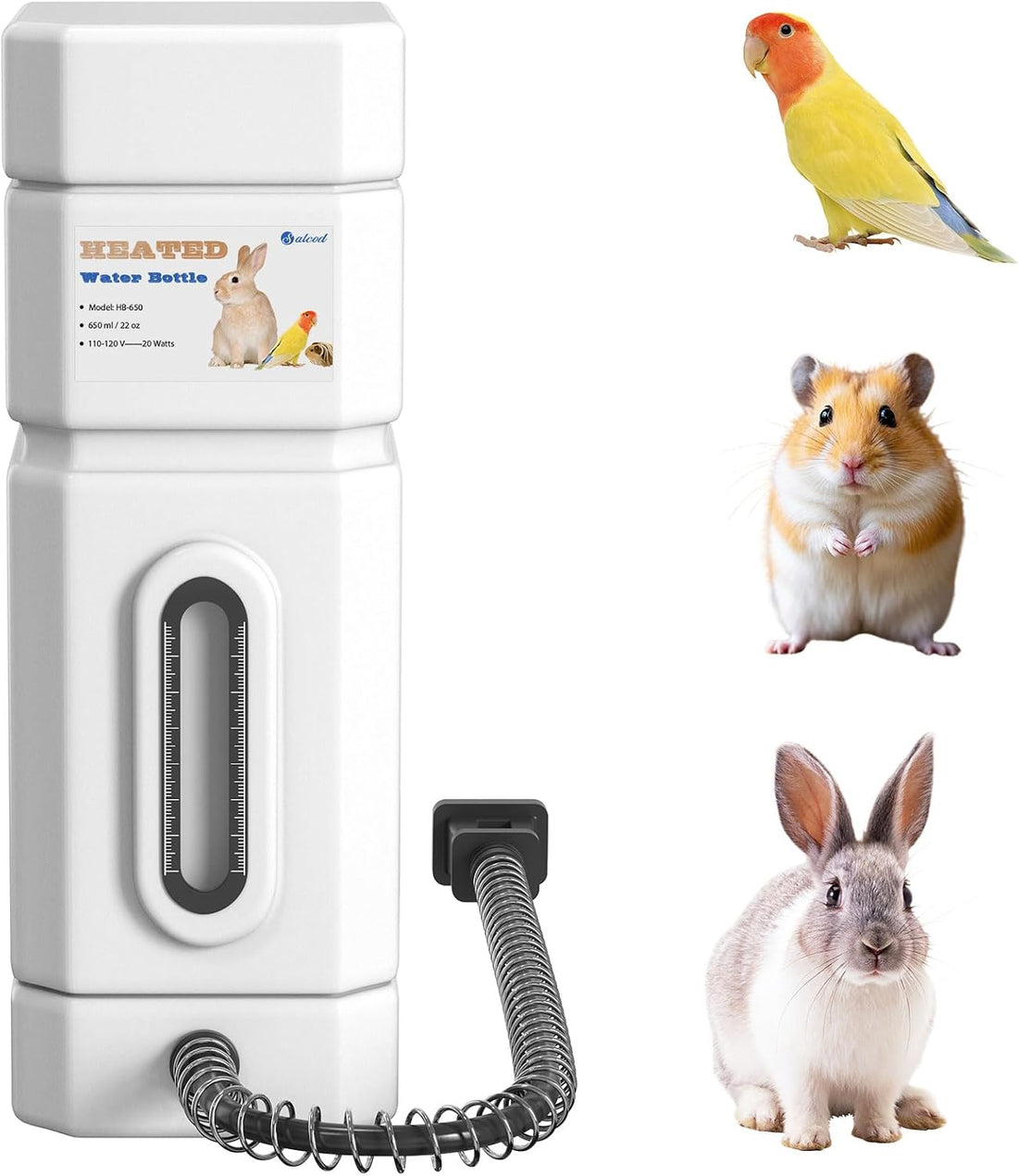 Salcod 22 oz Heated Rabbit Water Bottle for Cage, No-Drip Design