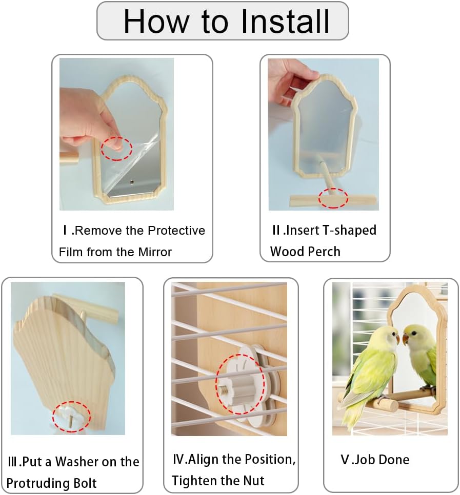 Bird Mirror with Wooden Perch, 15cm Parakeet Toys for Cage