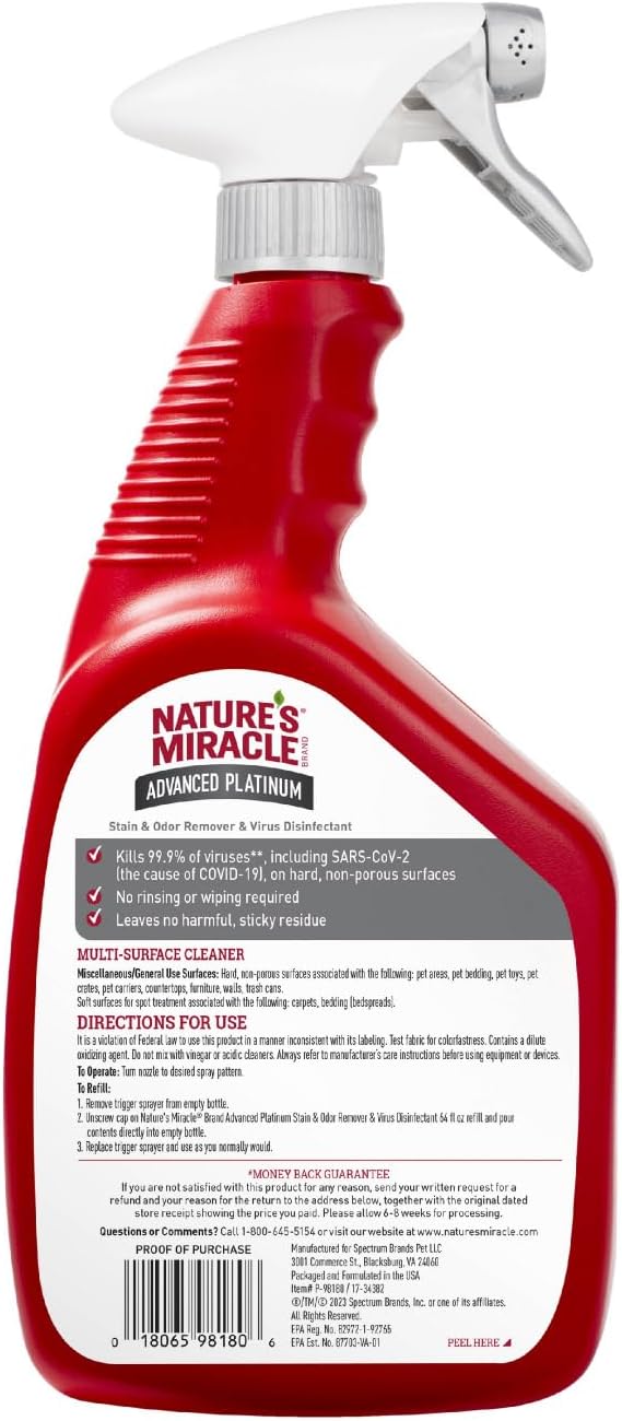 Nature's Miracle Advanced Platinum Dog Stain & Odor Remover, 32 oz