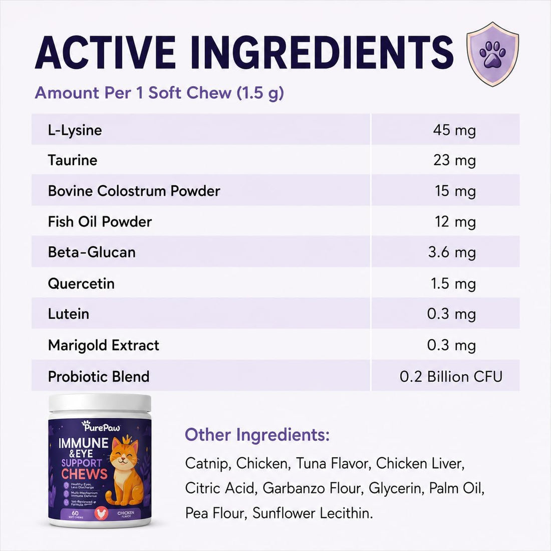 Immune & Eye Support Chews for Cats, Chicken Flavor