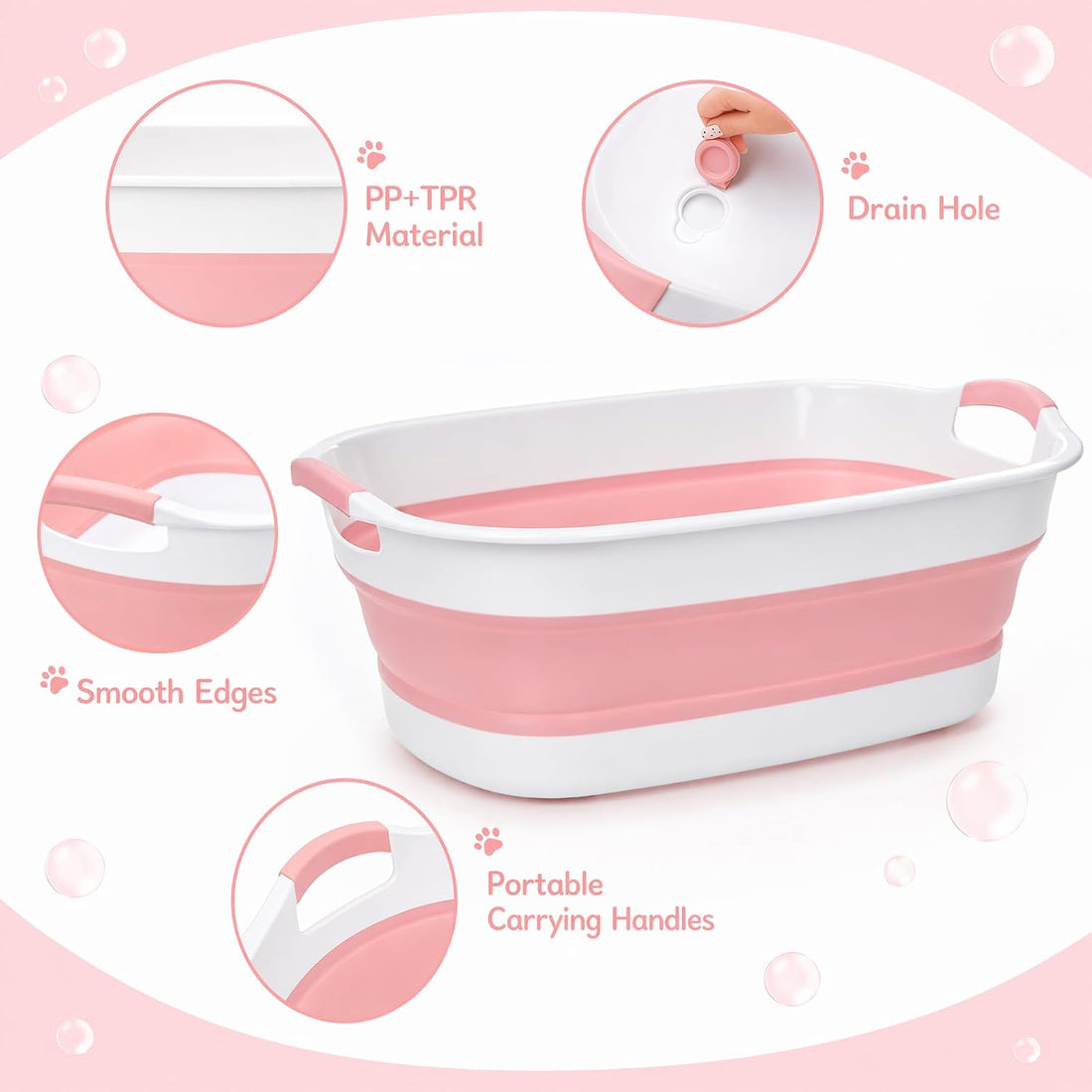 Coloch Collapsible Pet Bath Tub, Dog Bathtub with Drain Plug&Handle