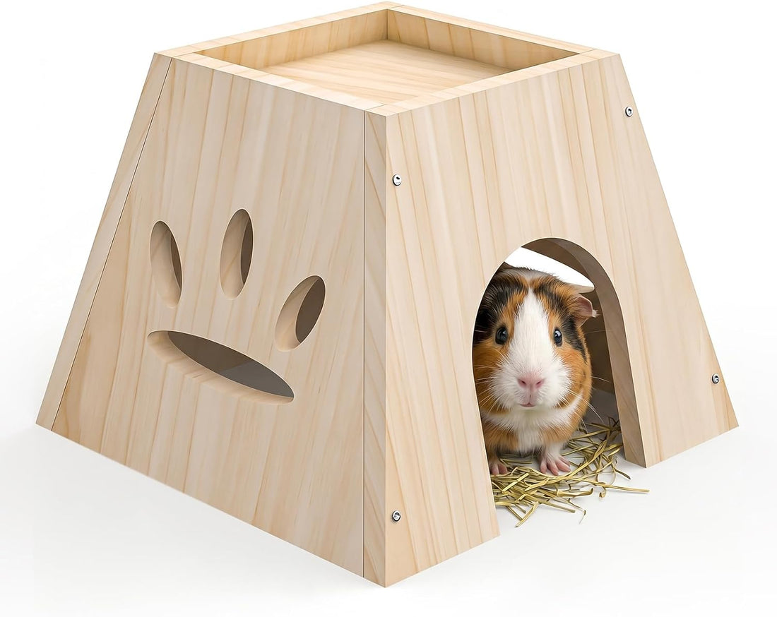 XiaZ Guinea Pig Hideout, Large Wooden Guinea Pig Castle with Stair