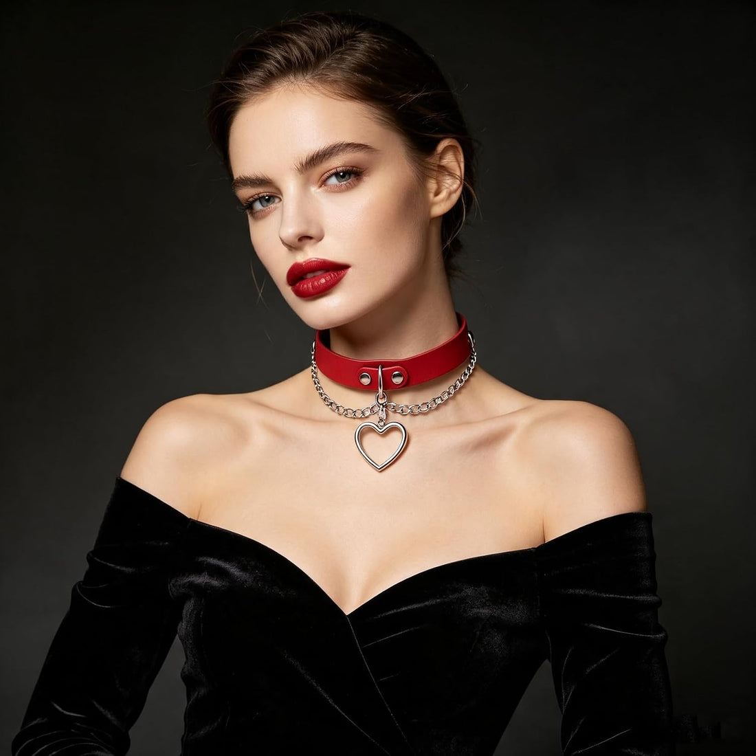 Long Chain Leash with Red PU Handle