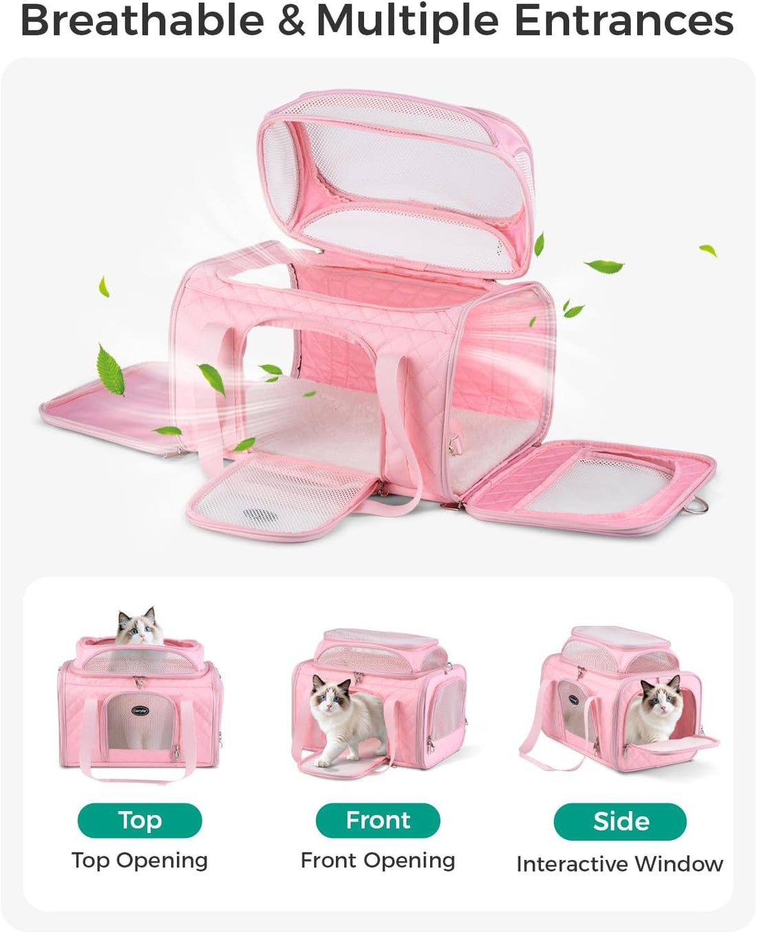 Airline Approved Cat Carrier with Expandable Top, 17x11x9.5 in