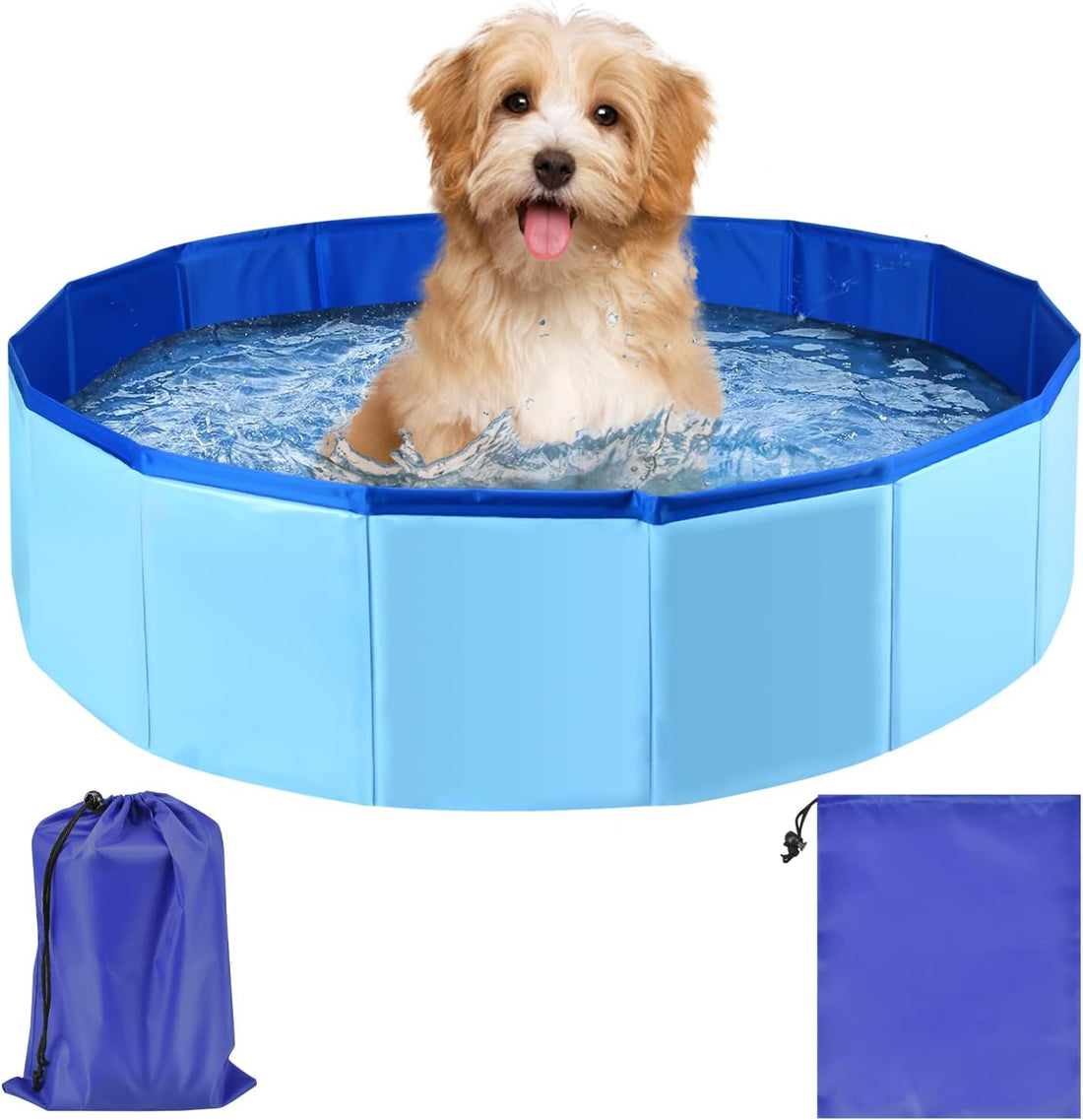 32 x 8 Inch Foldable Dog Pool with Storage Bag, PVC Pet Bath Tub