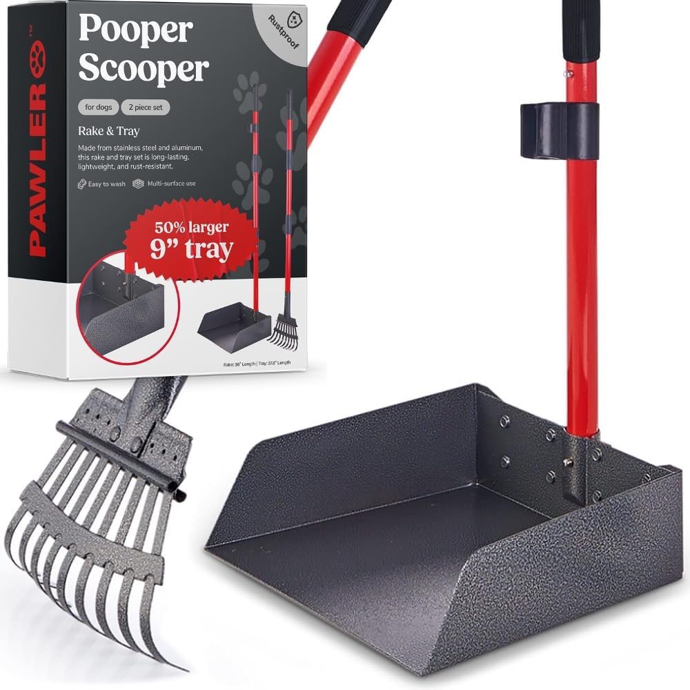 Metal Pooper Scooper for Dogs with Heavy Duty Long Handle Rake & XL