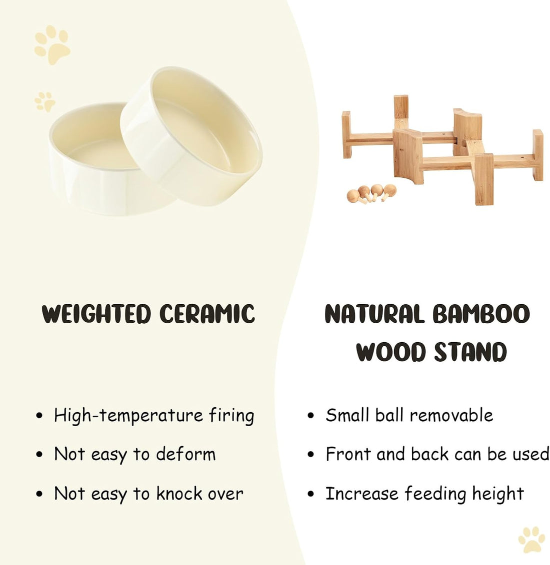 SPUNKYJUNKY 15° Slanted Ceramic Dog and Cat Bowl with Wooden Stand