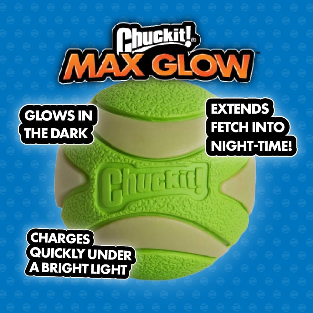 Chuckit! Max Glow Balls, Bouncy Ball for Dogs, Medium, 2.5in, 2 Pack