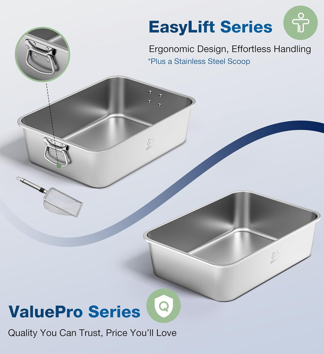 Qiuma Stainless Steel Litter Box, Metal Cat Litter Box with High Sides