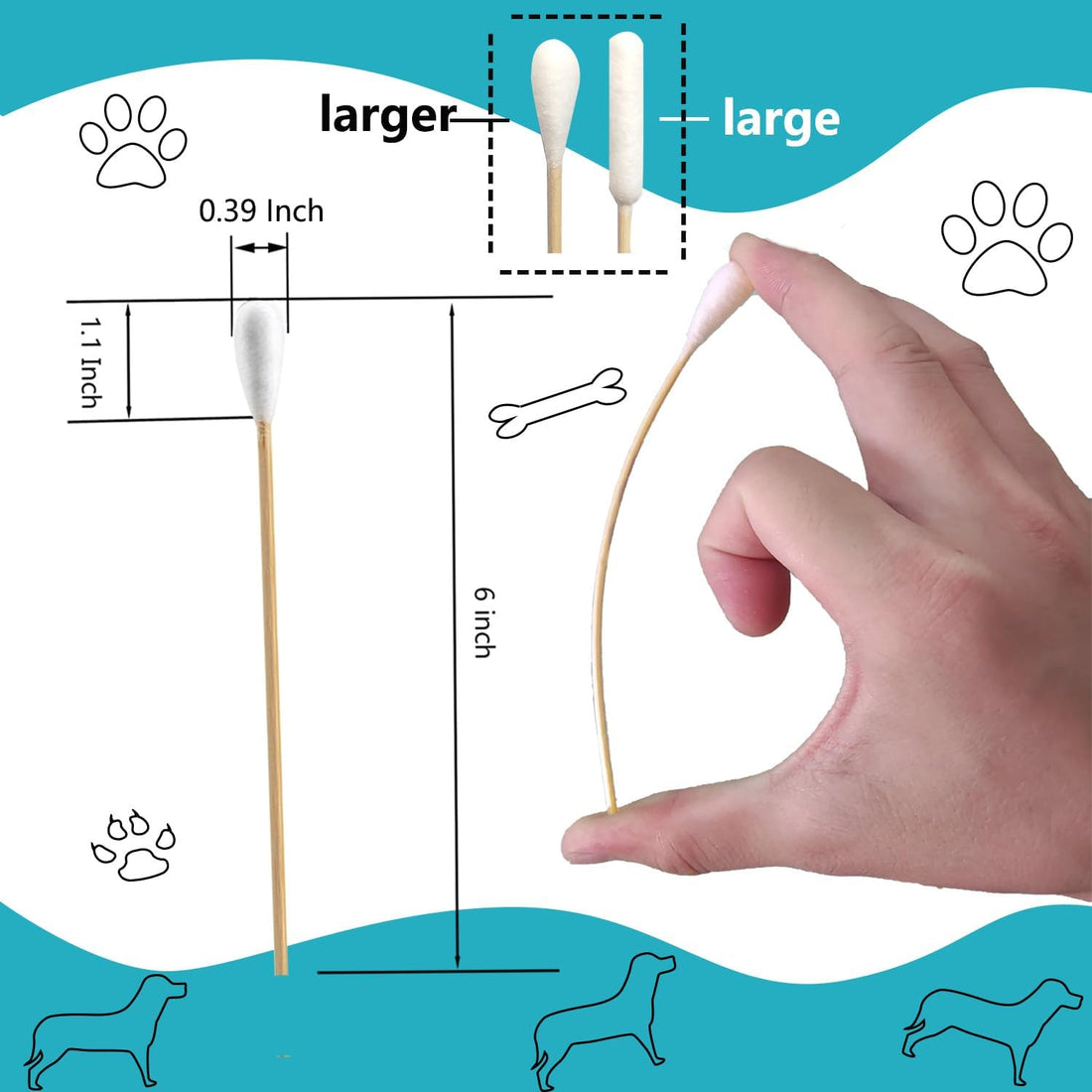 150pcs Large Cotton Swabs,6 Inch Long Large Cotton Buds with Bamboo
