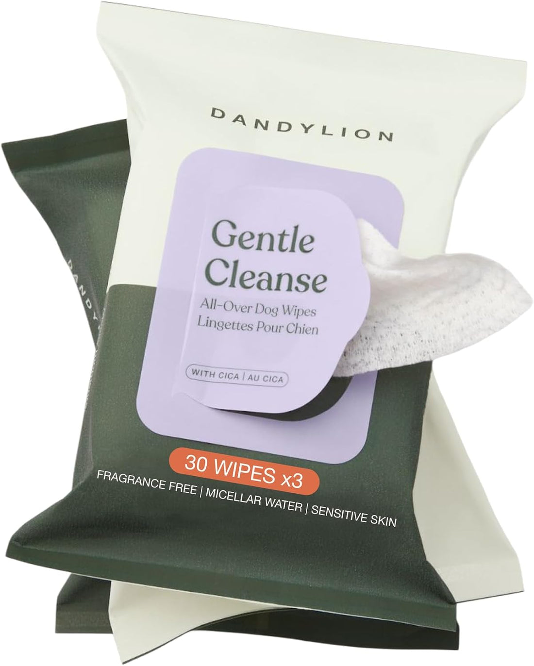 Dandylion Dog Wipes, Gentle Cleanse, Micellar Water Formula, 90 Count