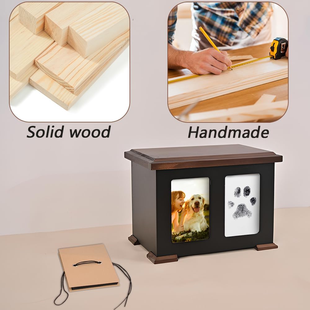 X Large Dog Urn for Ashes & Paw Print Kit,Solid Wood,Up to 150 lbs