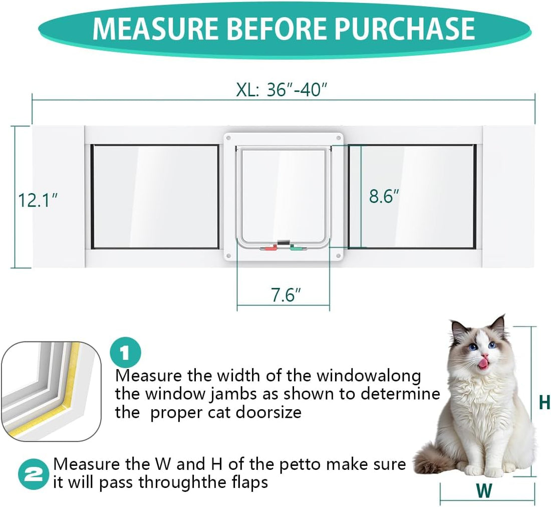 Aluminum Cat Door for Windows - Adjustable to Fit Window Width 32"-36"