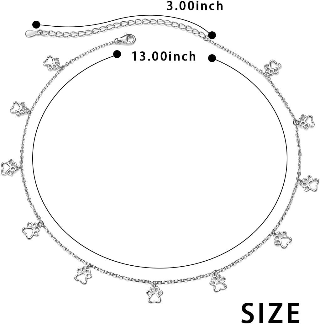 S925 Sterling Silver Puppy Dog Cat Pet Paw Print Choker Disc Chain