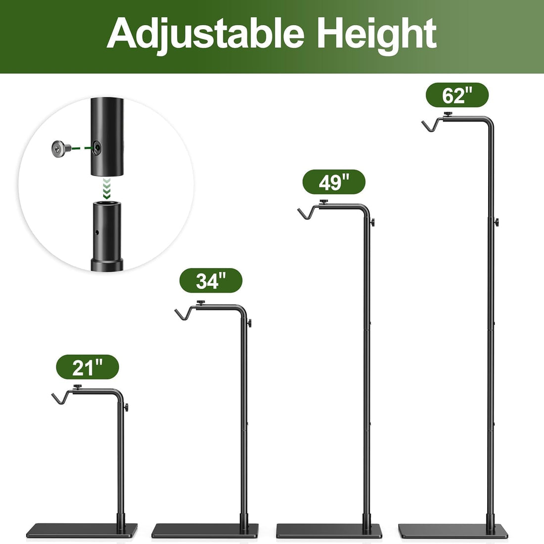Reptile Heat Lamp Stand, Adjustable 18"-32"H Light Holder, Heavy Base