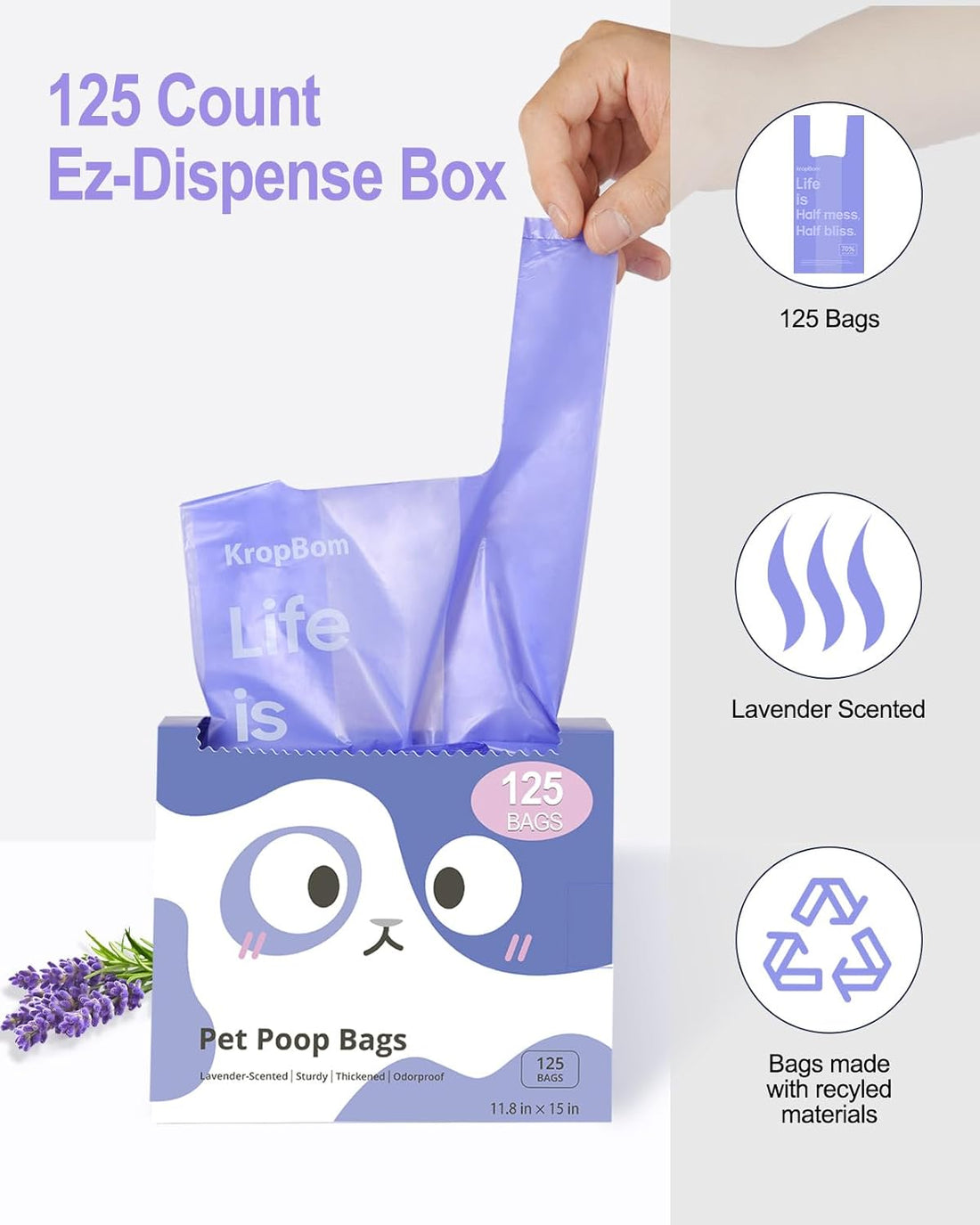125 Count Cat Litter Bags Lavender Scented with Handles
