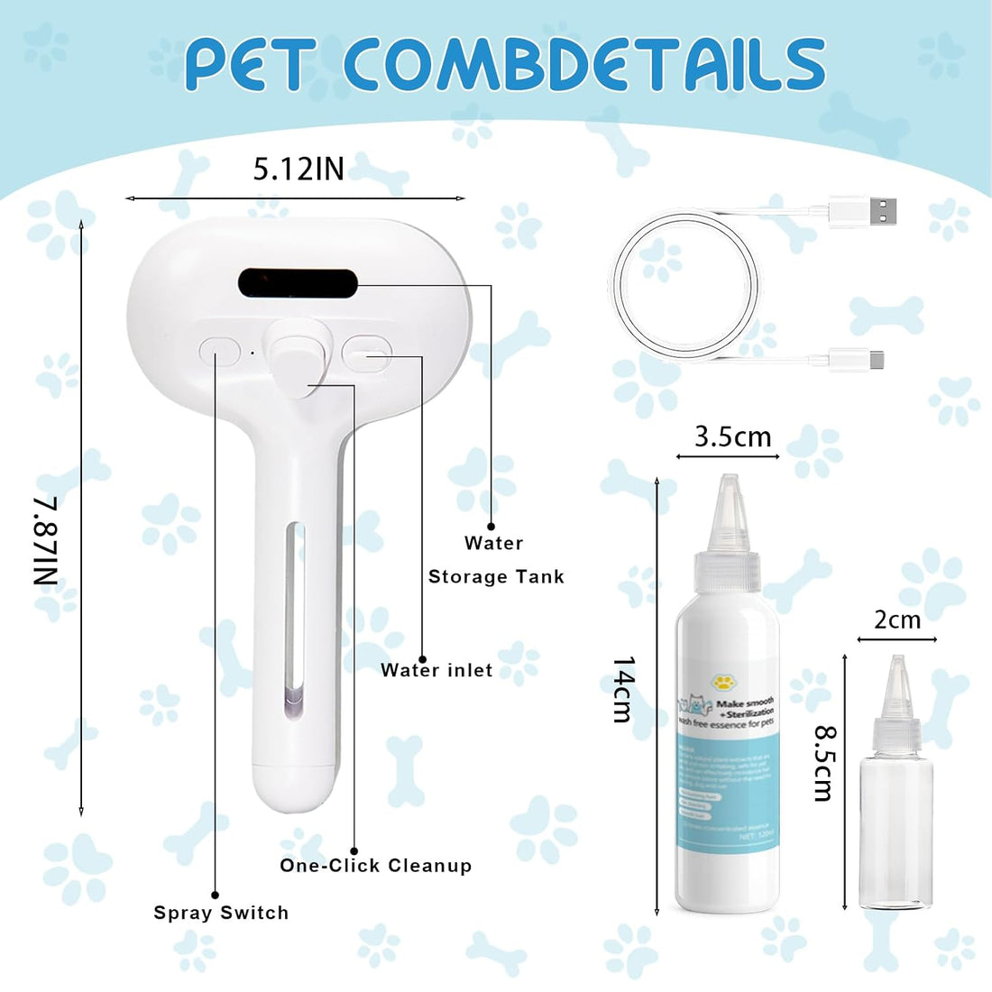 Pet Steam Brush for Cats & Dogs, Cool Mist Self-Cleaning Comb