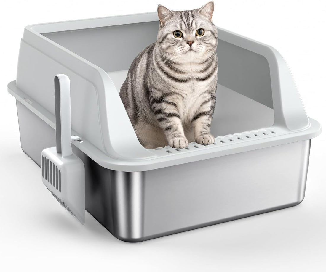 FURTIME Stainless Steel Litter Box with Lid