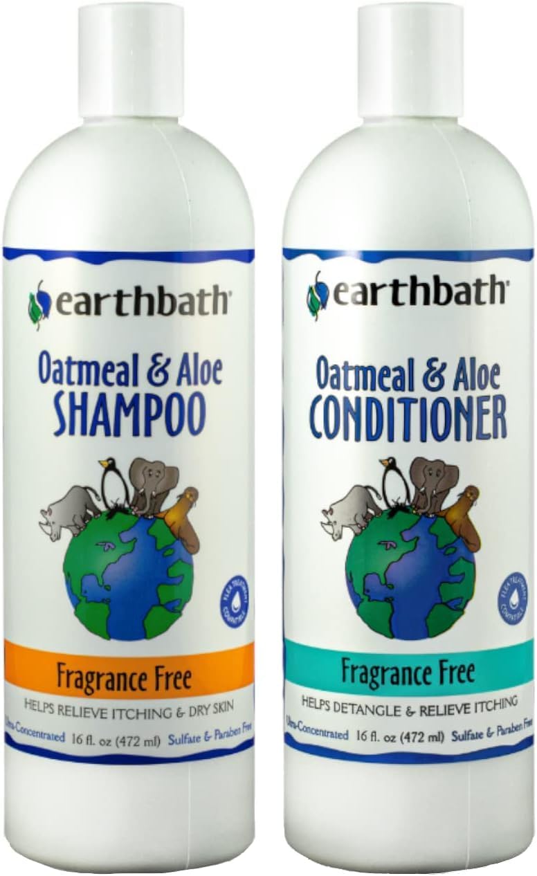 earthbath Oatmeal & Aloe Dog Shampoo and Conditioner, 16 Oz (1 Set)